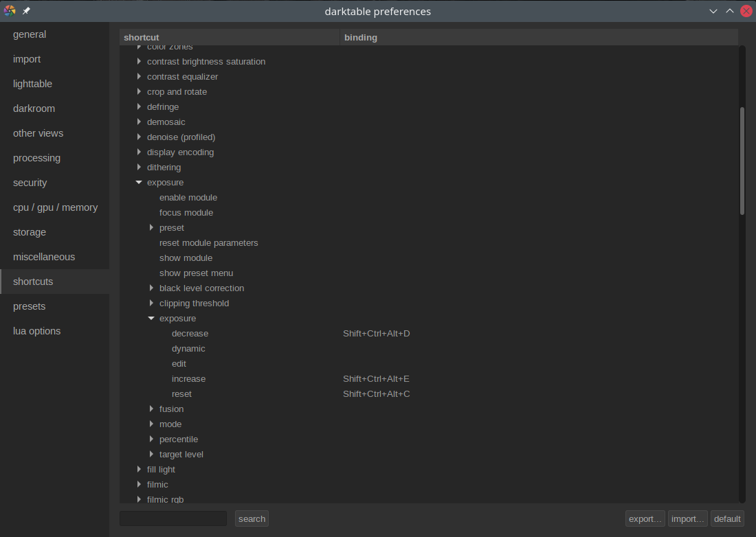 Darktable shortcuts view Darktable shortcuts